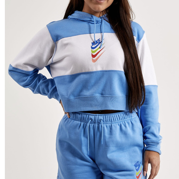 NEW Nike Women’s DNA Stacked Swoosh Cropped Hoodie Blue/White Size M DM6758-412 - Picture 1 of 6
